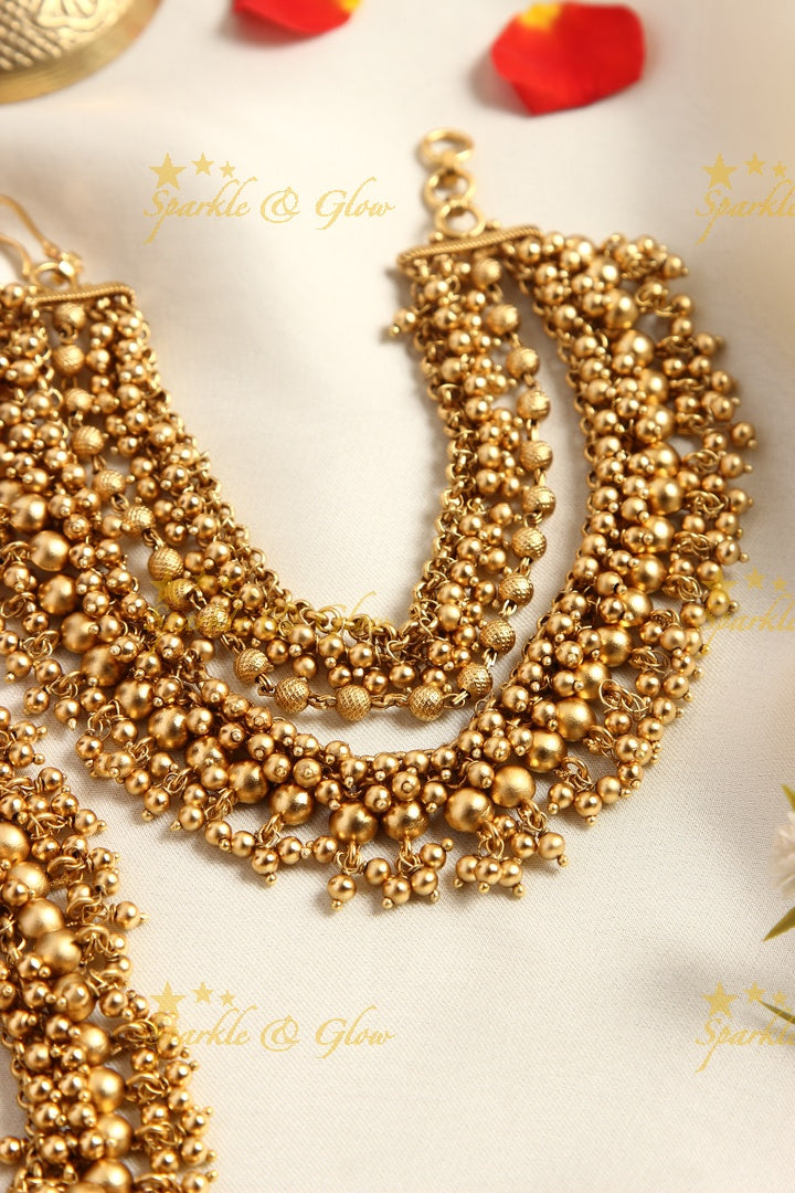 Premium quality gold alike polished gutta pusalu ear chain