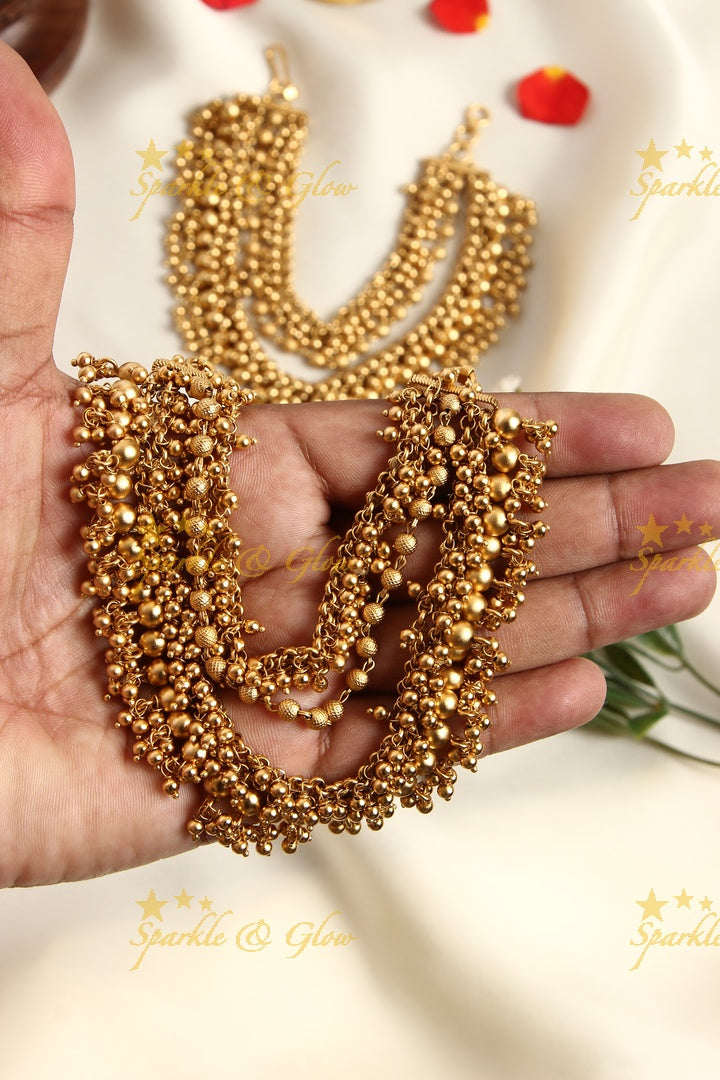 Premium quality gold alike polished gutta pusalu ear chain