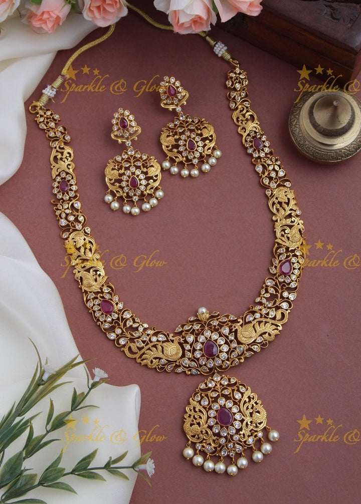 Premium quality Matt Peacock Kemp Long Necklace - Multi - Sparkle and Glow - Pink - Back Chain