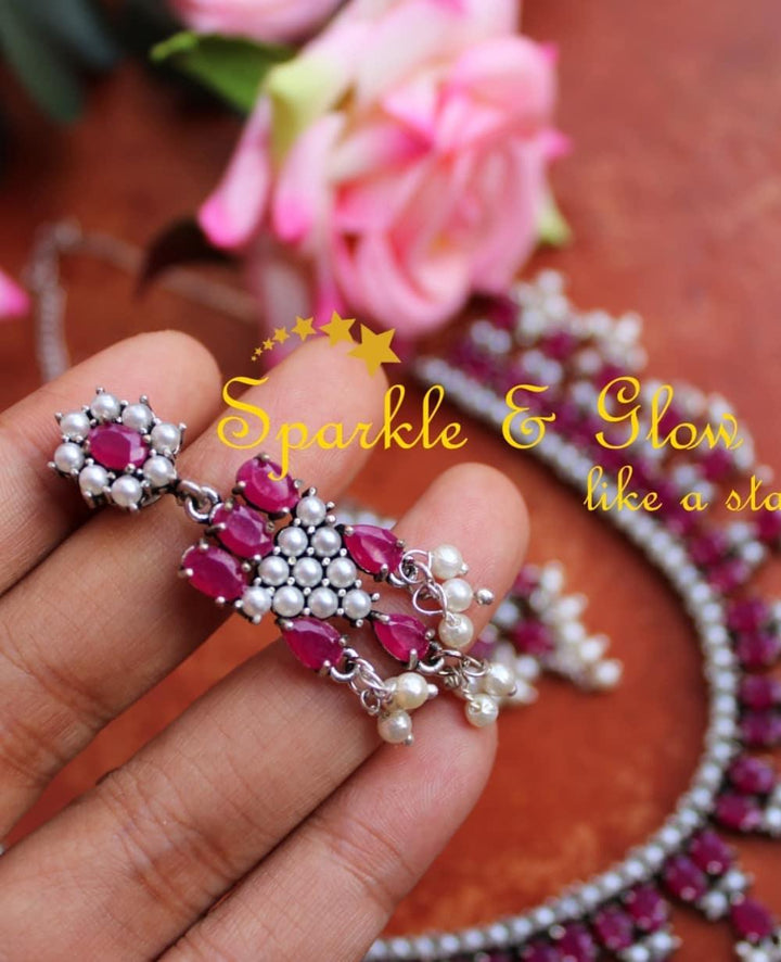 Pink gutta pusalu stone necklace in silver-Pink - Sparkle and Glow