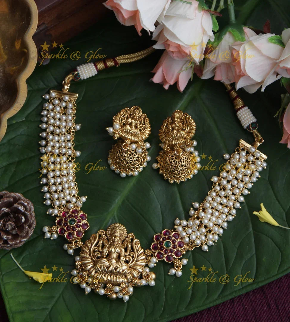 Exquisite Gold Cluster gold alike Lakshmi short necklace - choker - Sparkle and Glow