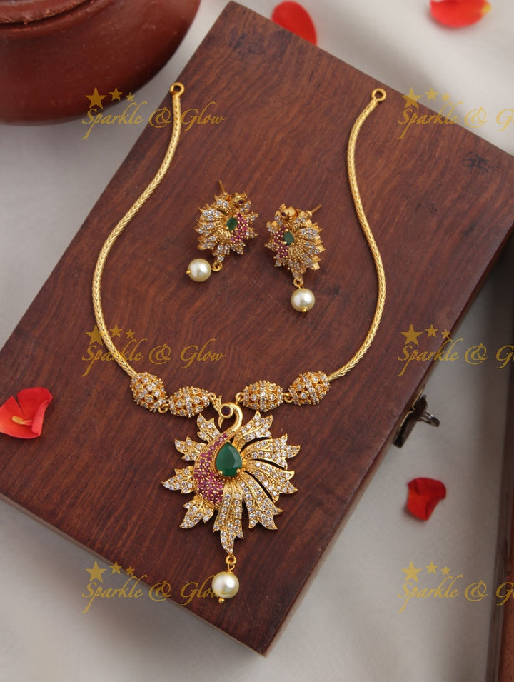 Premium Matte AD Peacock pendent necklace