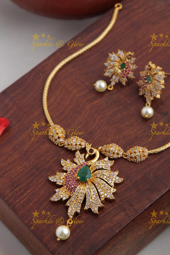 Premium Matte AD Peacock pendent necklace