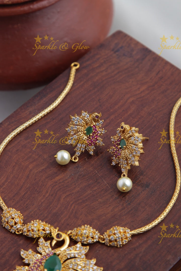 Premium Matte AD Peacock pendent necklace