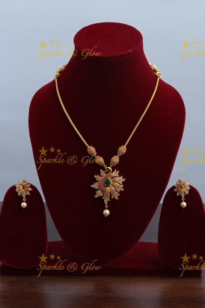 Premium Matte AD Peacock pendent necklace
