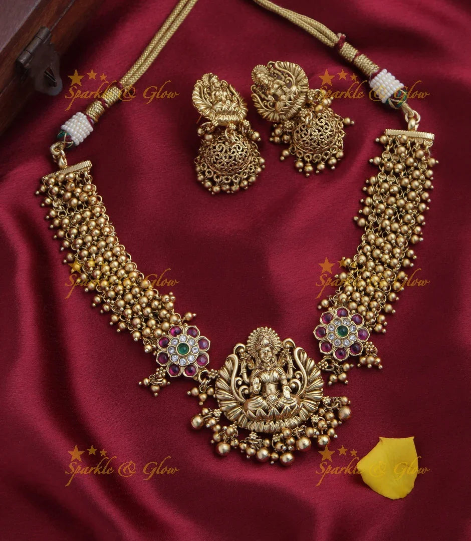 Exquisite Gold Cluster gold alike Lakshmi short necklace - choker - Sparkle and Glow