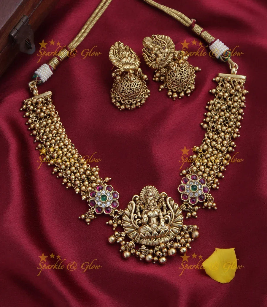 Exquisite Gold Cluster gold alike Lakshmi short necklace - choker - Sparkle and Glow