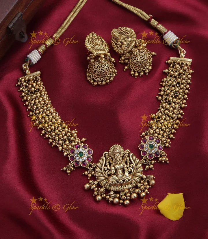 Exquisite Gold Cluster gold alike Lakshmi short necklace - choker - Sparkle and Glow