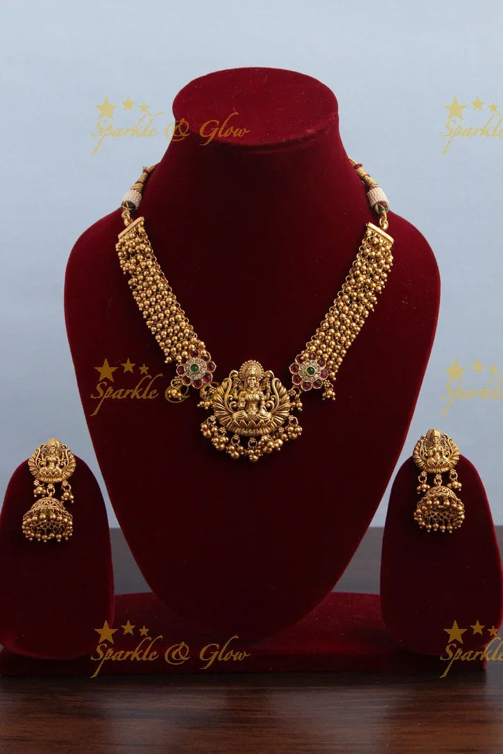 Exquisite Gold Cluster gold alike Lakshmi short necklace - choker - Sparkle and Glow