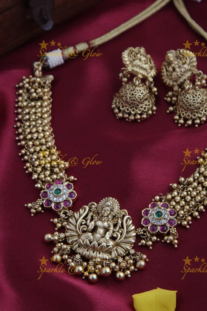 Exquisite Gold Cluster gold alike Lakshmi short necklace - choker - Sparkle and Glow
