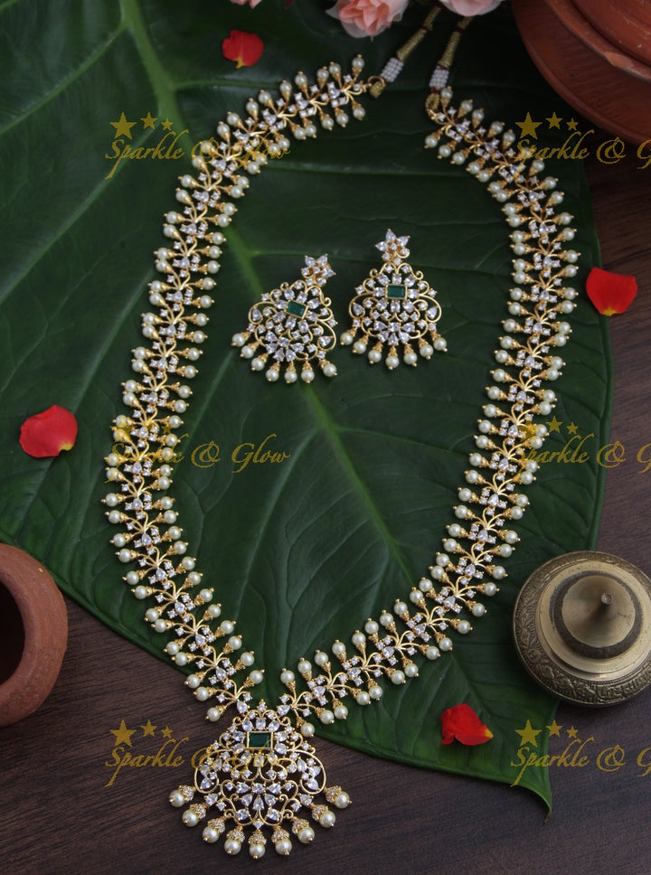 Gold plated Statement AD haram - Pink