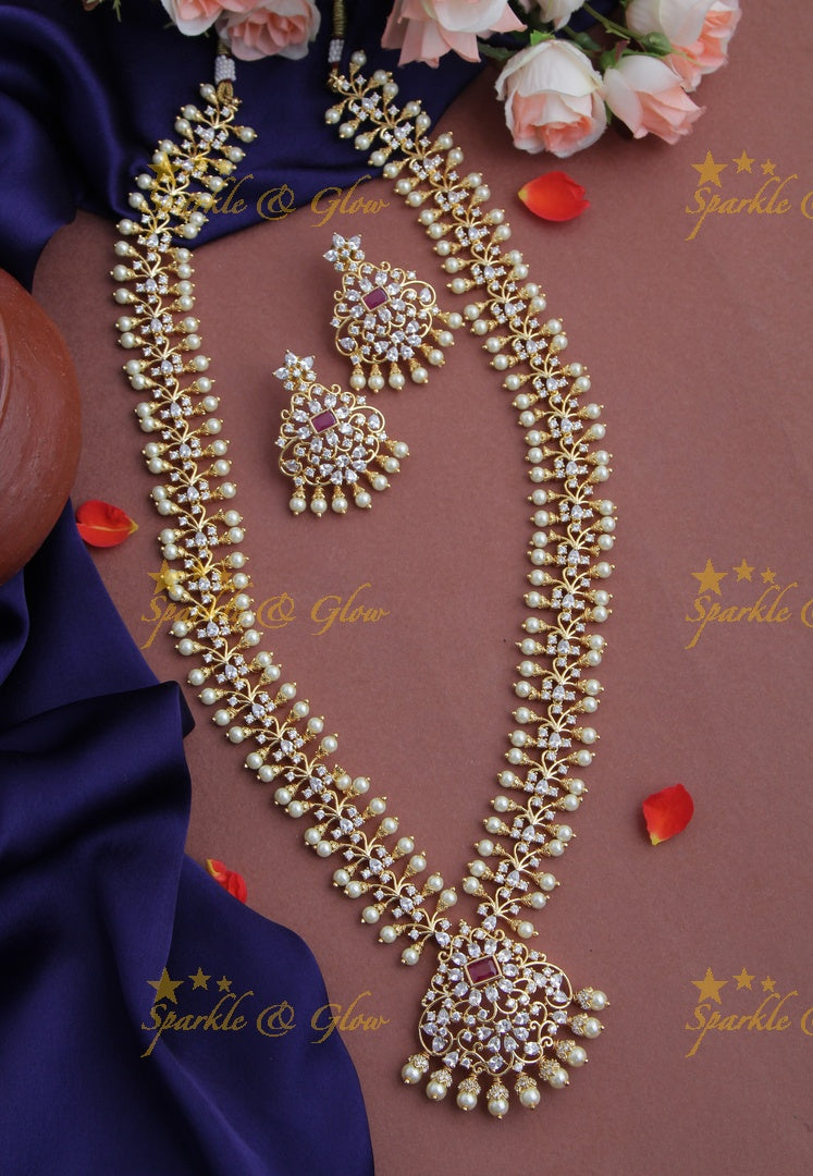 Gold plated Statement AD haram - Pink