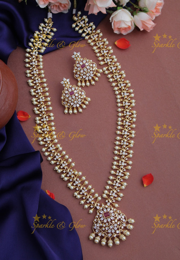 Gold plated Statement AD haram - Pink