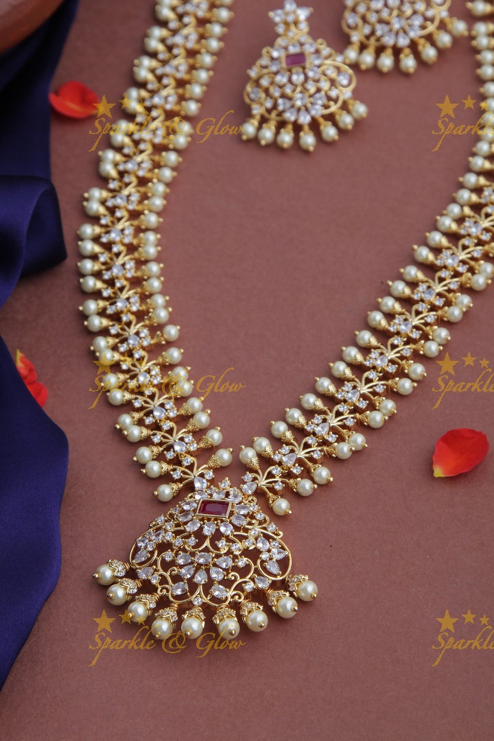 Gold plated Statement AD haram - Pink