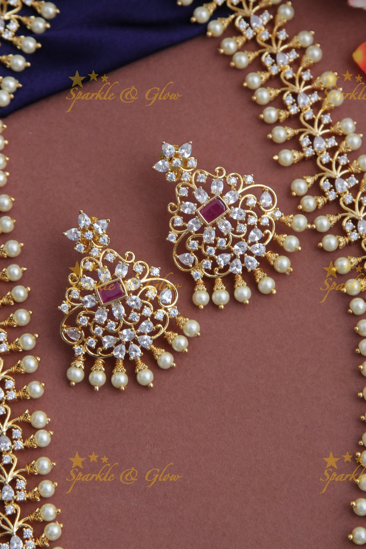 Gold plated Statement AD haram - Pink