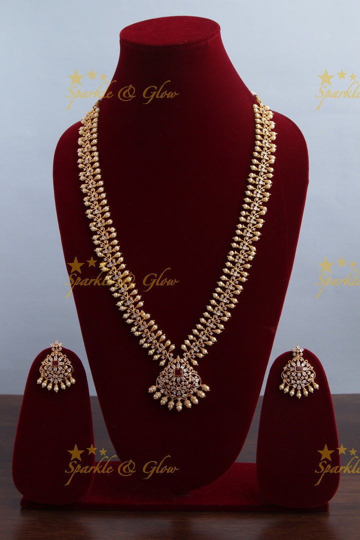 Gold plated Statement AD haram - Pink