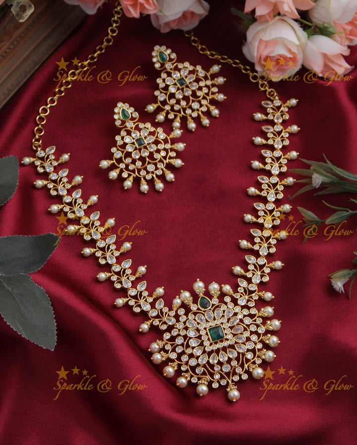Gold plated Statement AD  necklace - Green