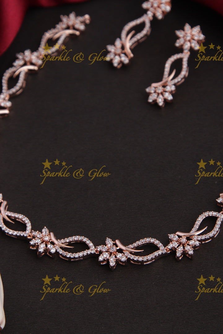 Rose gold beautiful floral AD necklace