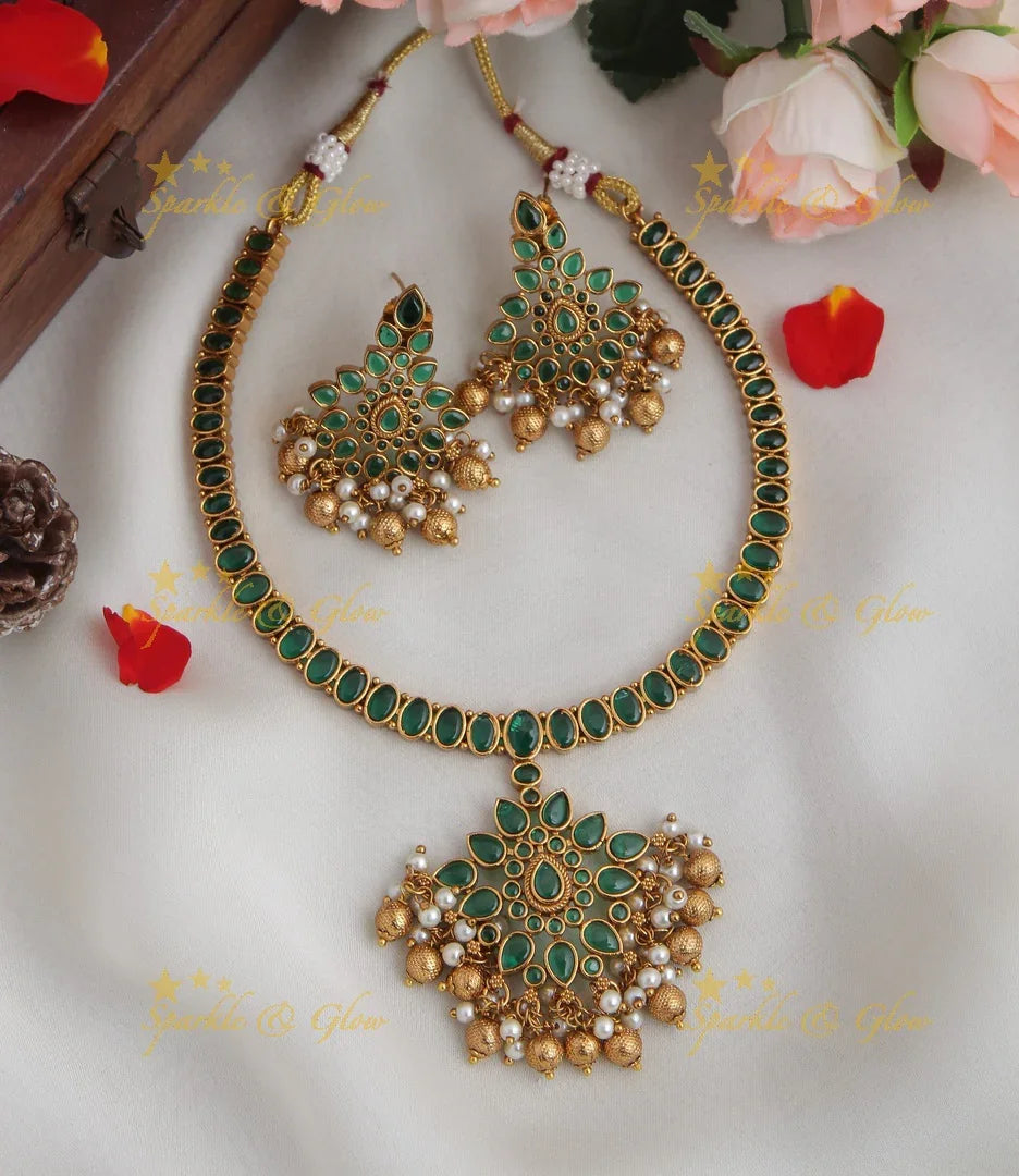 Gold alike budgeted adigai kemp necklace - Pink - Sparkle and Glow