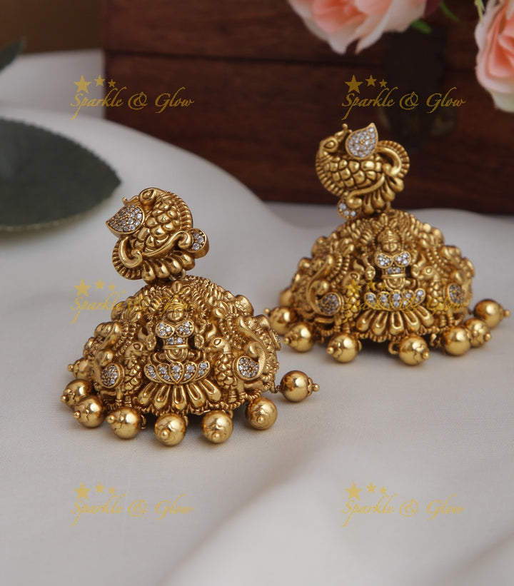 Antique Peacock studded Lakshmi intricate jhumukas