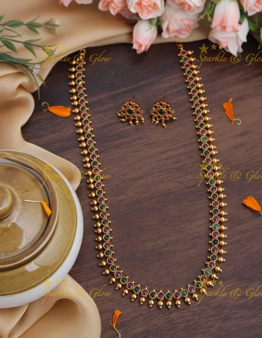 Gold alike budgeted moggapoo kemp long necklace - Pink - Sparkle and Glow