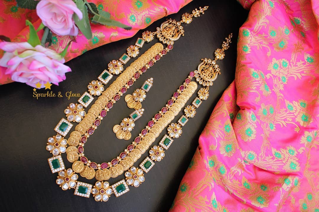 Two layer coin and flower deisgn lakshmi haram