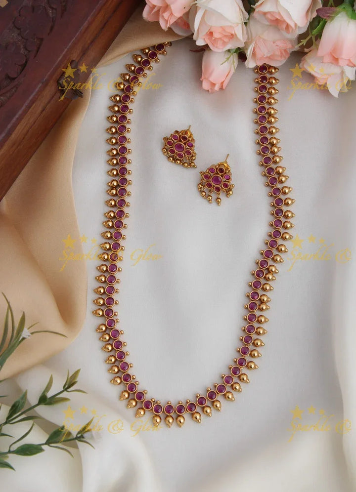 Gold alike budgeted moggapoo kemp long necklace - Pink - Sparkle and Glow