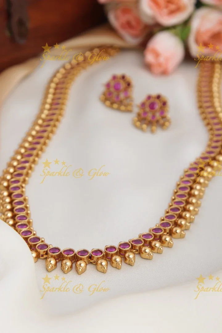 Gold alike budgeted moggapoo kemp long necklace - Pink - Sparkle and Glow