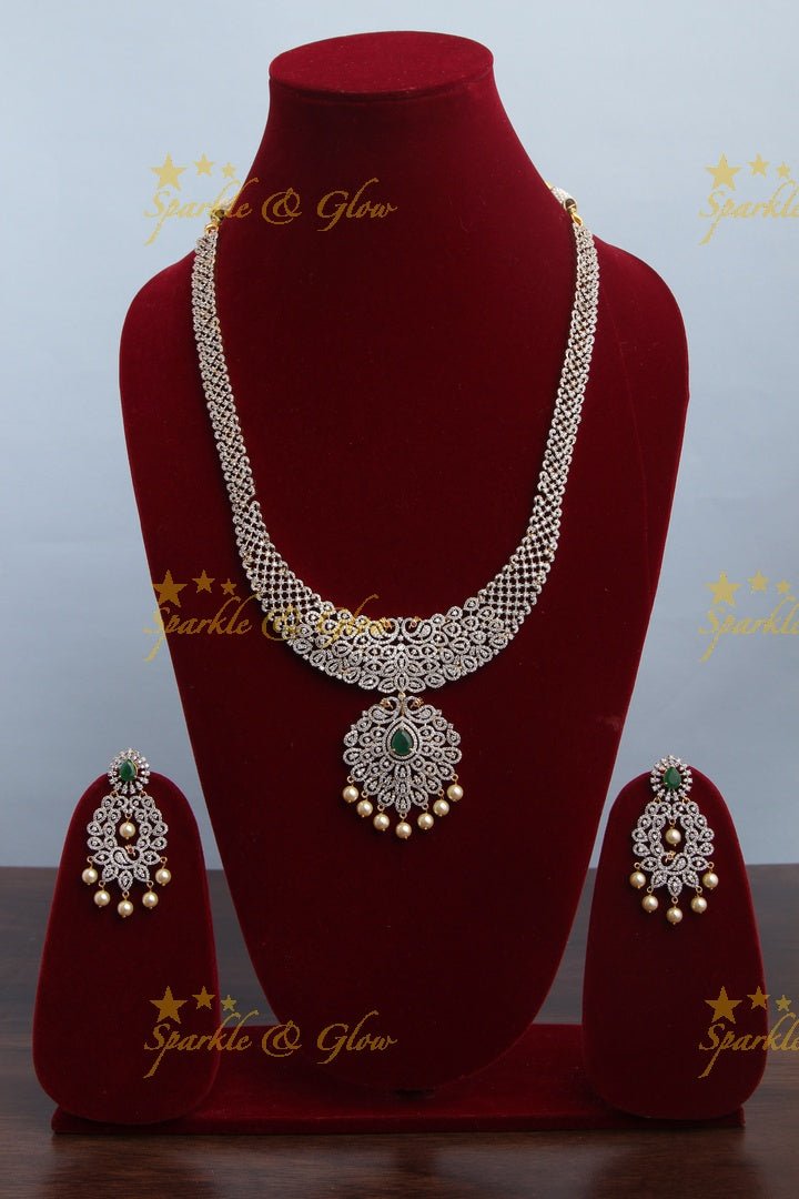 GJ polish Exclusive American Daimond Peacock design long necklace - Green - Sparkle and Glow - Green - Back Thread