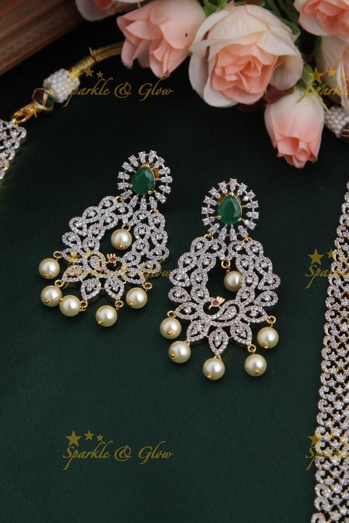 GJ polish Exclusive American Daimond Peacock design long necklace - Green - Sparkle and Glow - Green - Back Thread