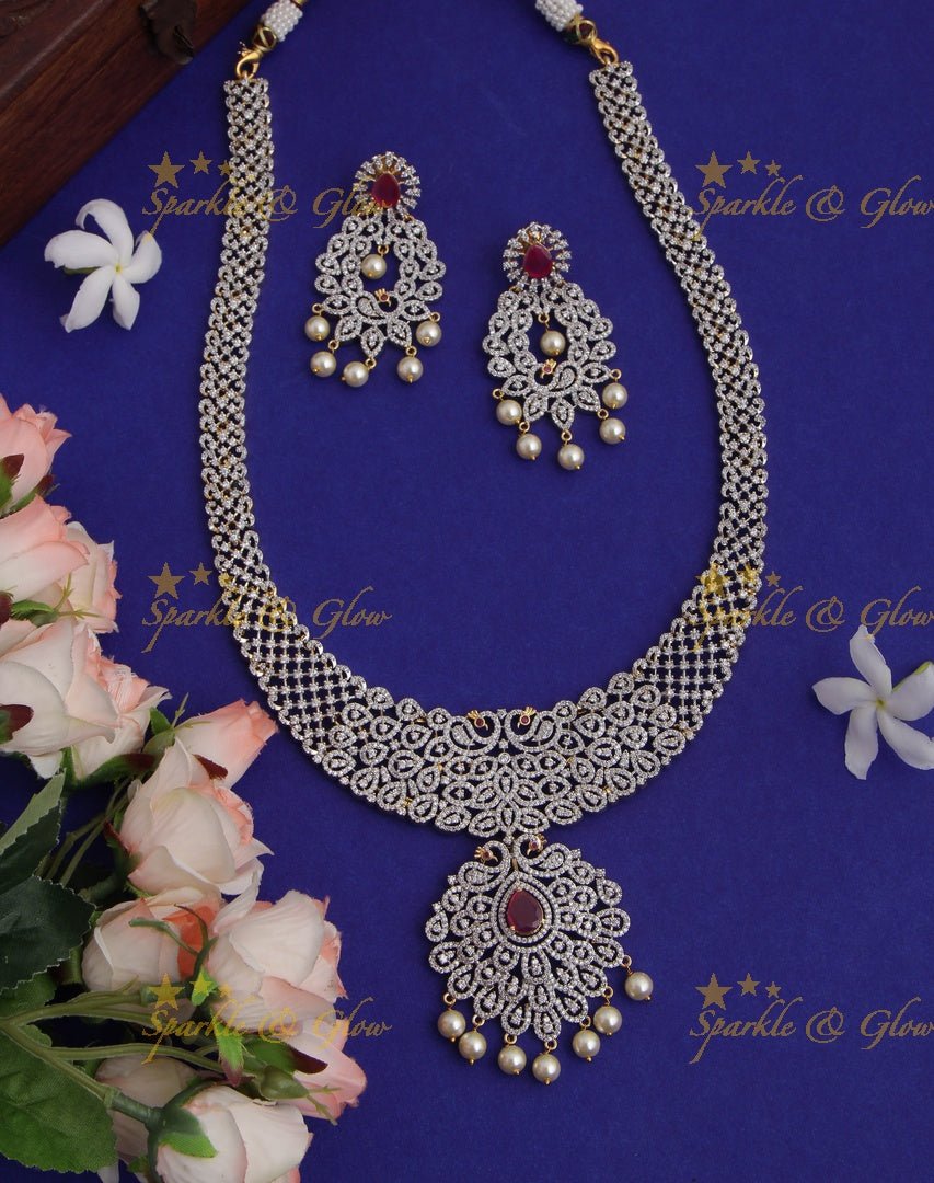 GJ polish Exclusive American Daimond Peacock design long necklace - Green - Sparkle and Glow - Green - Back Thread