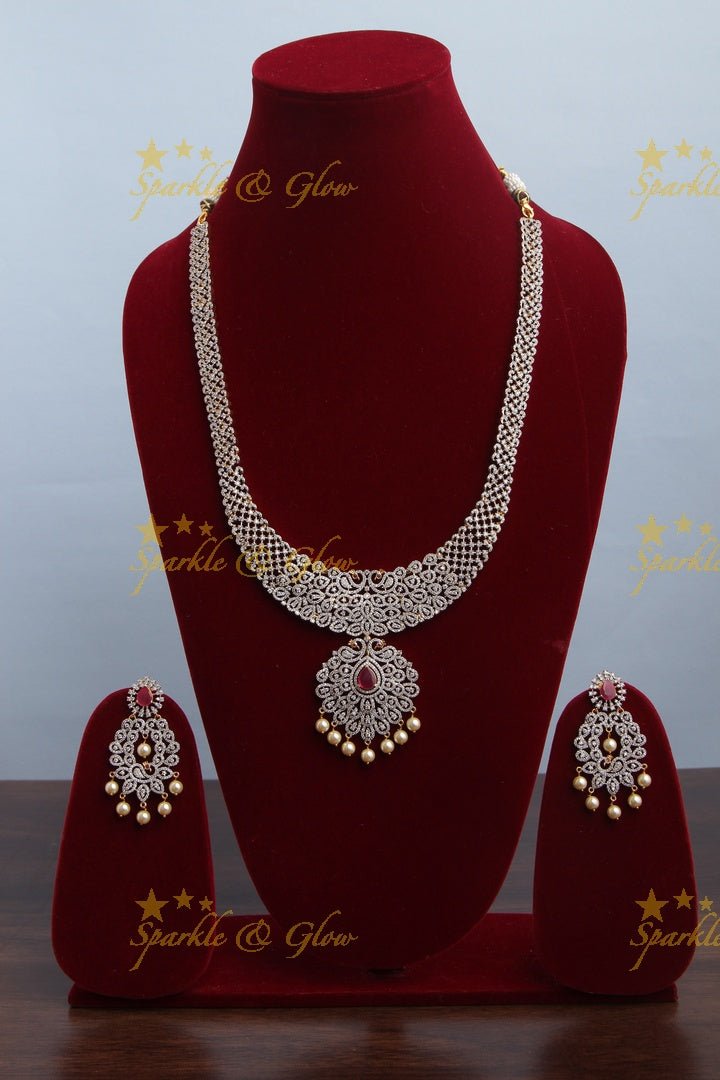 GJ polish Exclusive American Daimond Peacock design long necklace - Green - Sparkle and Glow - Pink - Back Thread