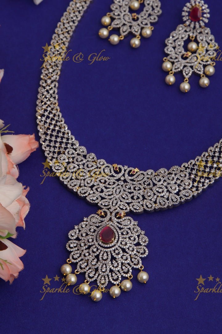 GJ polish Exclusive American Daimond Peacock design long necklace - Green - Sparkle and Glow - Green - Back Thread