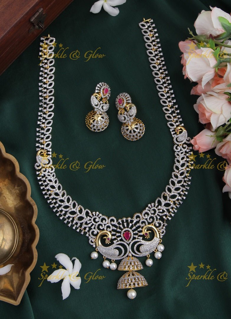 GJ polish Exclusive American Daimond Peacock design long necklace - Pink - Sparkle and Glow - Pink - Back Thread
