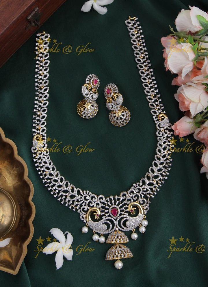 GJ polish Exclusive American Daimond Peacock design long necklace - Pink - Sparkle and Glow - Pink - Back Thread