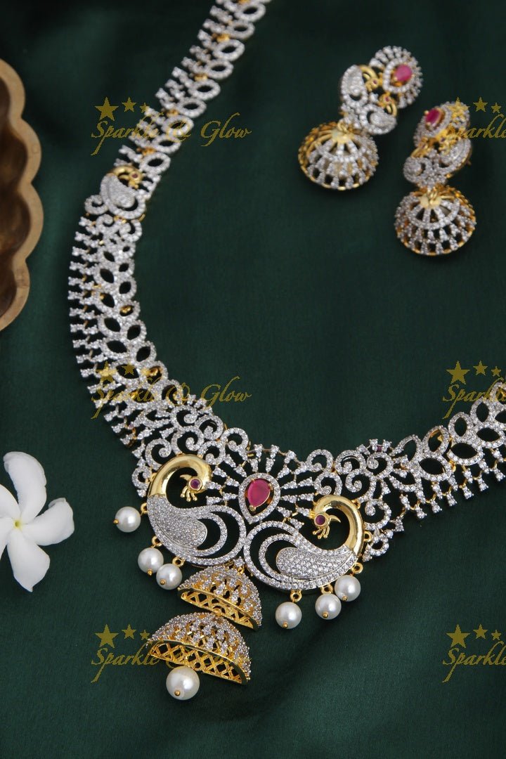 GJ polish Exclusive American Daimond Peacock design long necklace - Pink - Sparkle and Glow - Pink - Back Thread