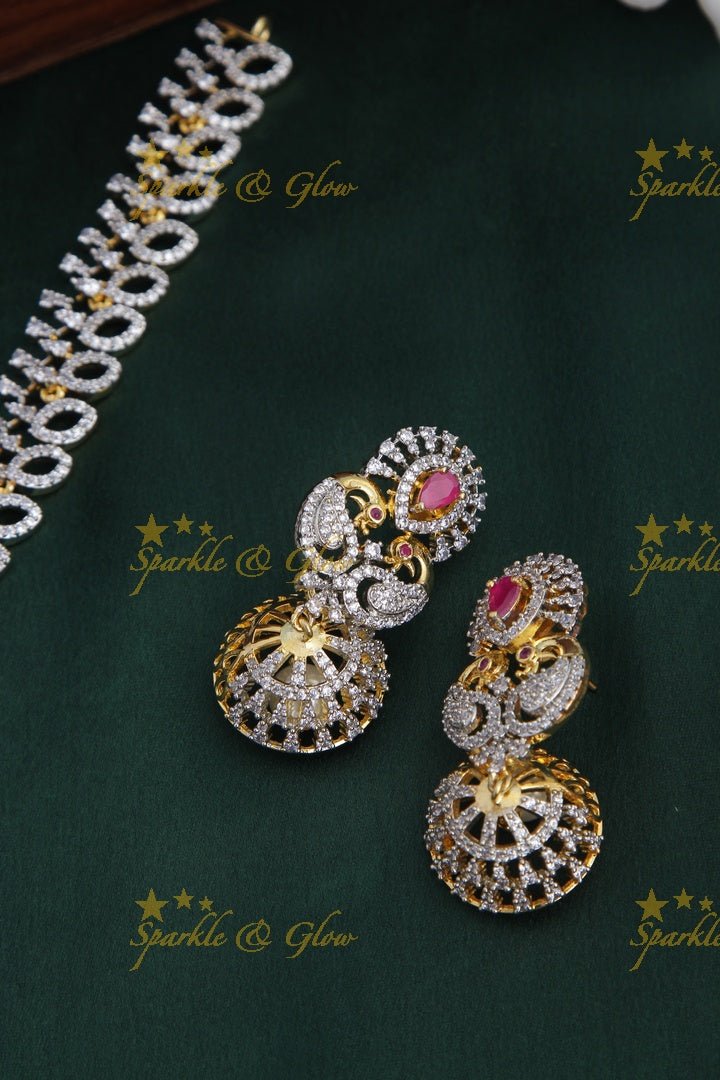 GJ polish Exclusive American Daimond Peacock design long necklace - Pink - Sparkle and Glow - Pink - Back Thread