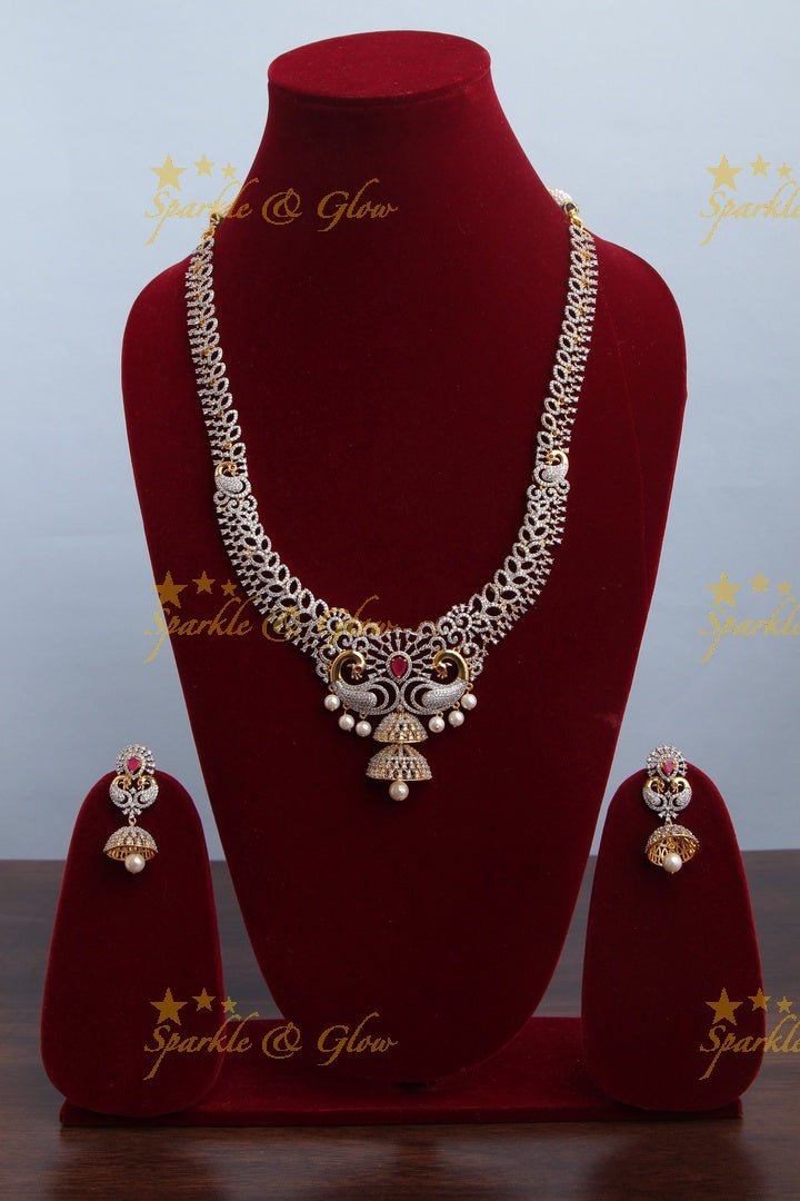 GJ polish Exclusive American Daimond Peacock design long necklace - Pink - Sparkle and Glow - Pink - Back Thread