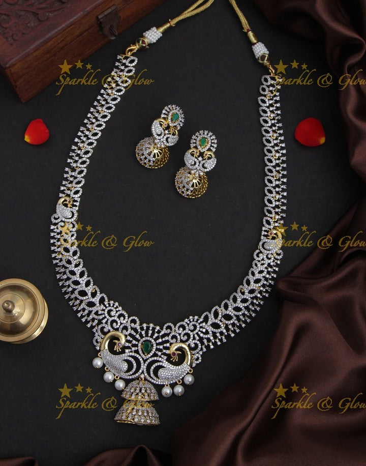 GJ polish Exclusive American Daimond Peacock design long necklace - Pink - Sparkle and Glow - Green - Back Thread