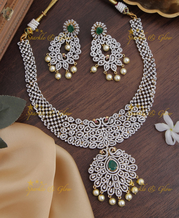 GJ Polish intricate Peacock necklace - Green