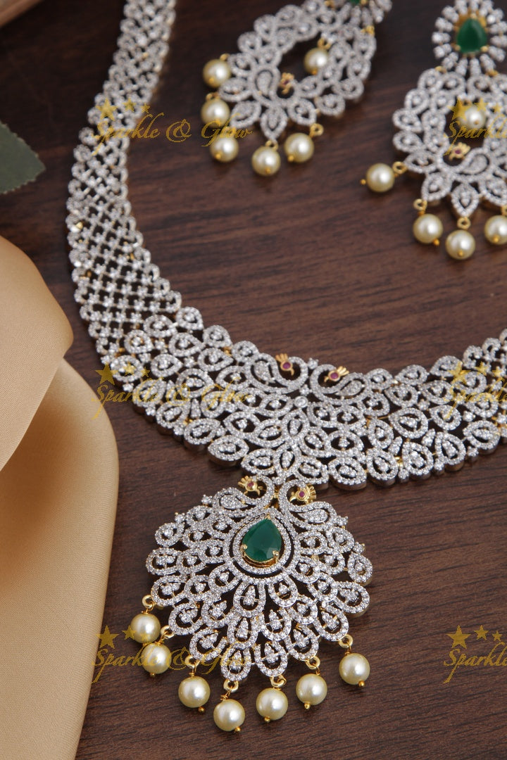 GJ Polish intricate Peacock necklace - Green
