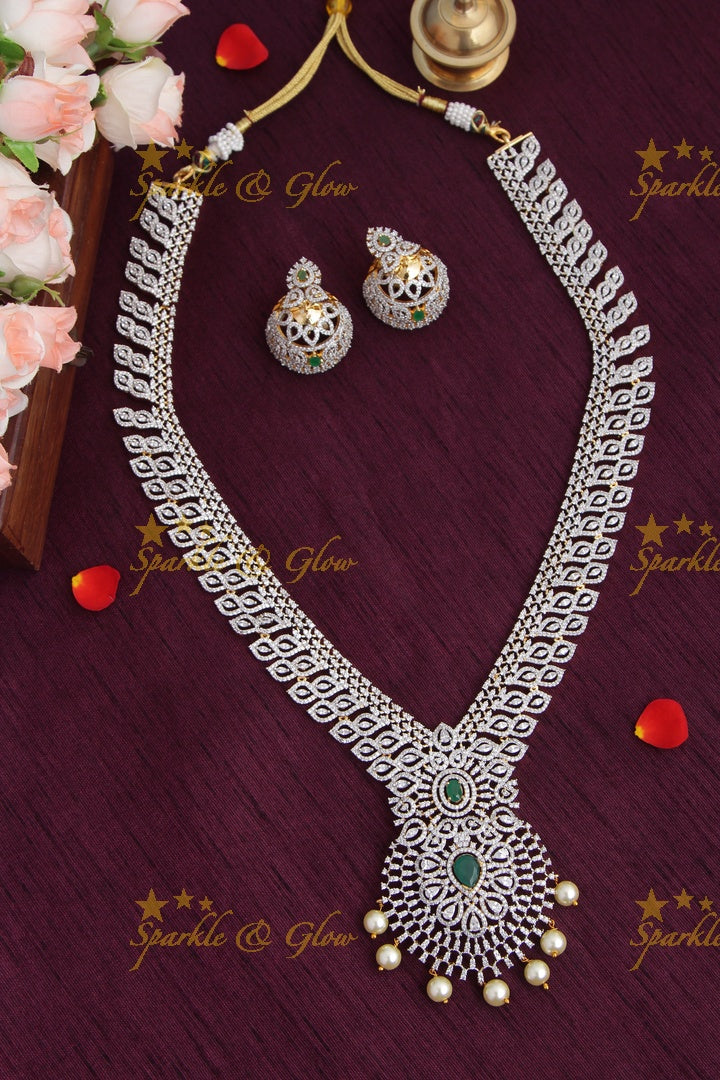 GJ polish Exclusive American Daimond  long necklace - Green