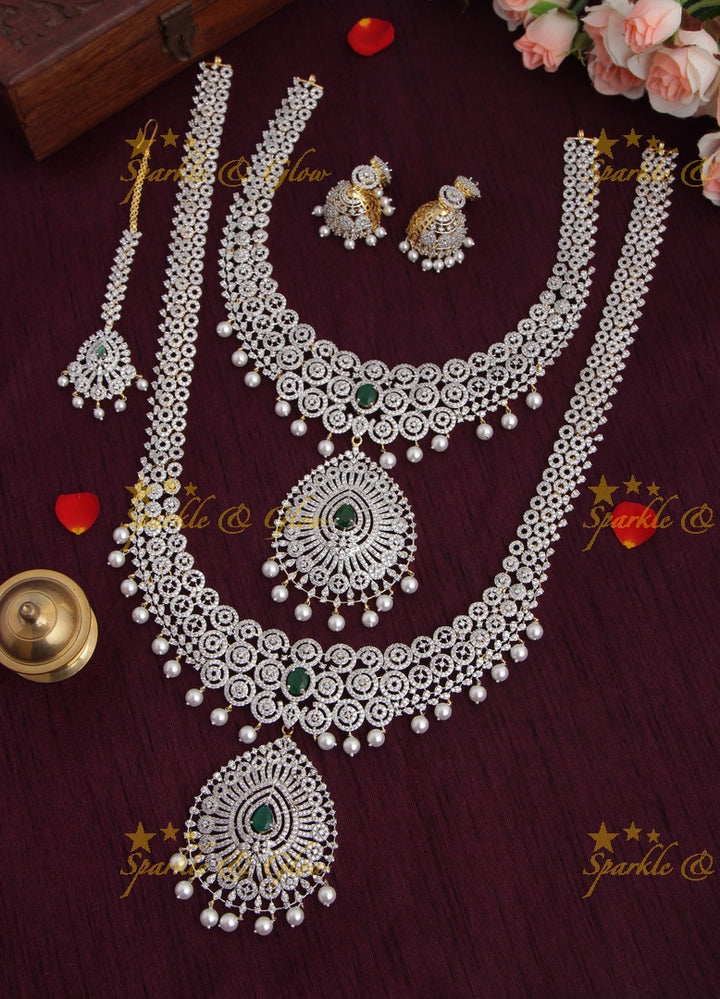GJ Polish statement semi Bridal set with long haram and short necklace and tikka - Pink
