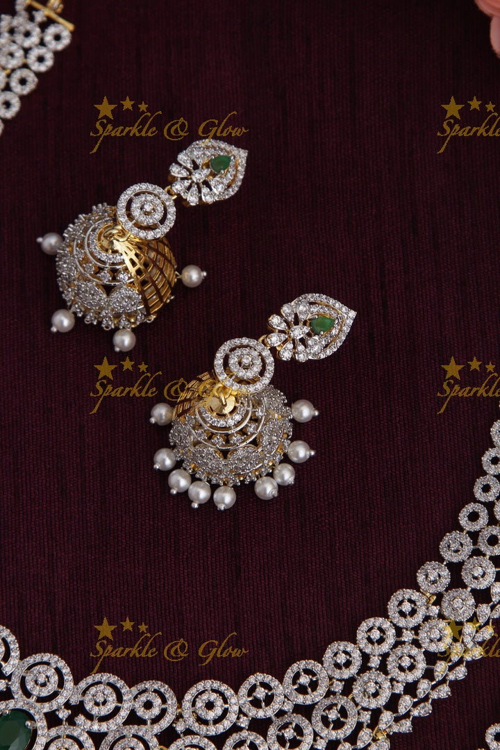 GJ Polish statement semi Bridal set with long haram and short necklace and tikka - Green