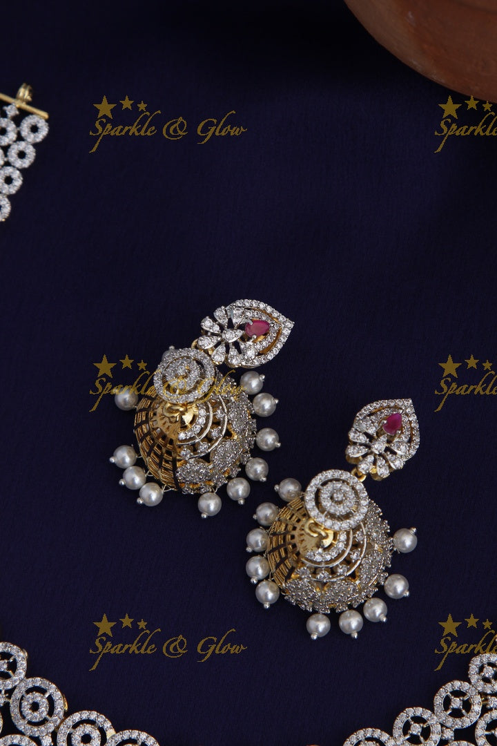 GJ Polish statement semi Bridal set with long haram and short necklace and tikka - Pink