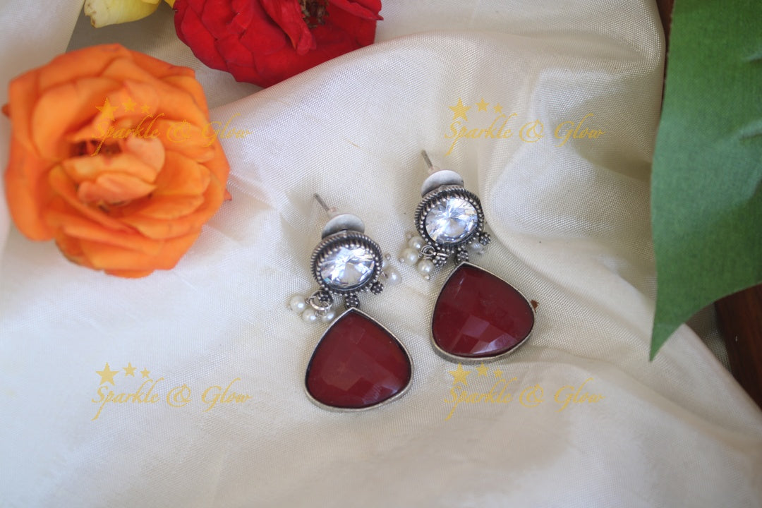 Maroon Stone Earrings - Elegant & Stylish