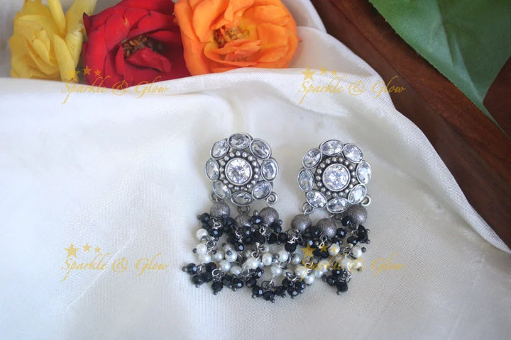Black Pearl Stud Hanging Earrings