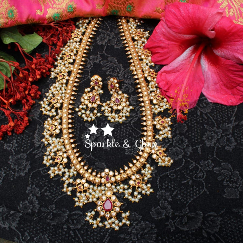 Premium Matte Exquisite long gutta pusalu - Silver - Sparkle and Glow