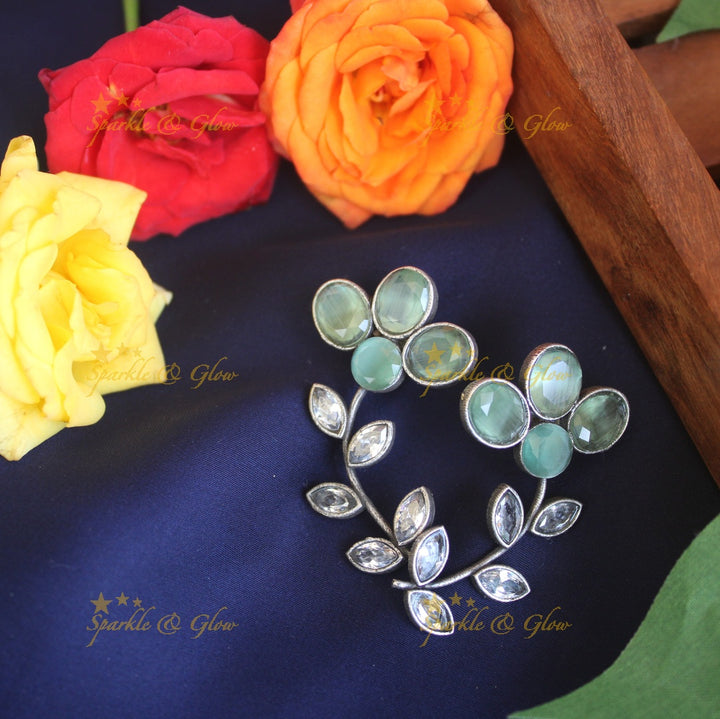 Floral Leaf stone earrings-Yellow