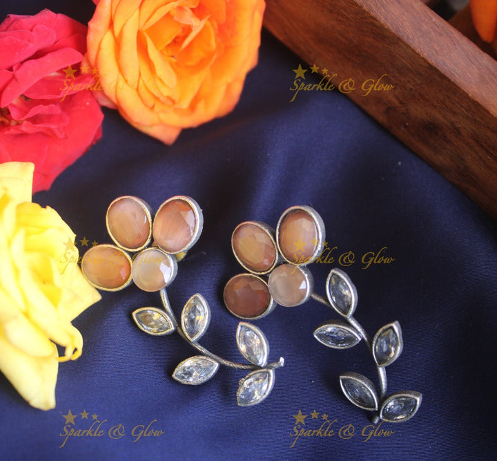 Floral Leaf stone earrings-Yellow